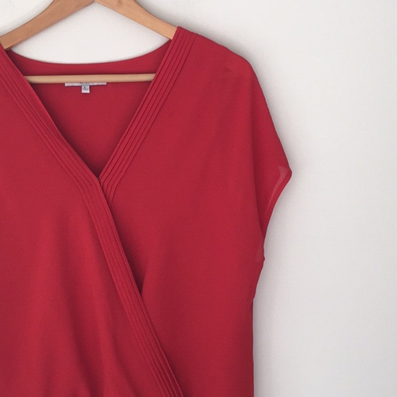 Naked Zebra Tops - Naked Zebra Red Pleated Trim Wrap Blouse